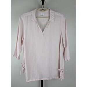 Sigrid Olsen light pink 100% Linen Popover Top Tie Detail on the side